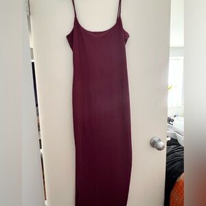 Missguided x Carli Bybel Burgundy Ribbed Slip Midi Dress